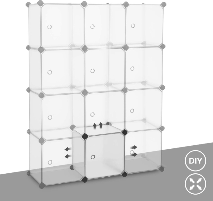 Unitate de depozitare cu 12 cuburi, pentru pantofi sau haine, personalizabil, 31x93x123 cm, alb transparent [4]