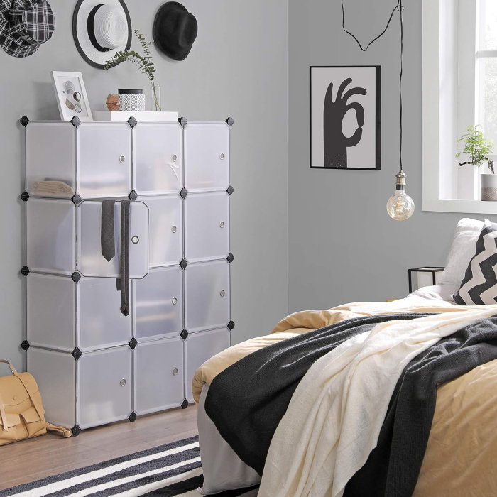 Unitate de depozitare cu 12 cuburi, pentru pantofi sau haine, personalizabil, 31x93x123 cm, alb transparent [3]