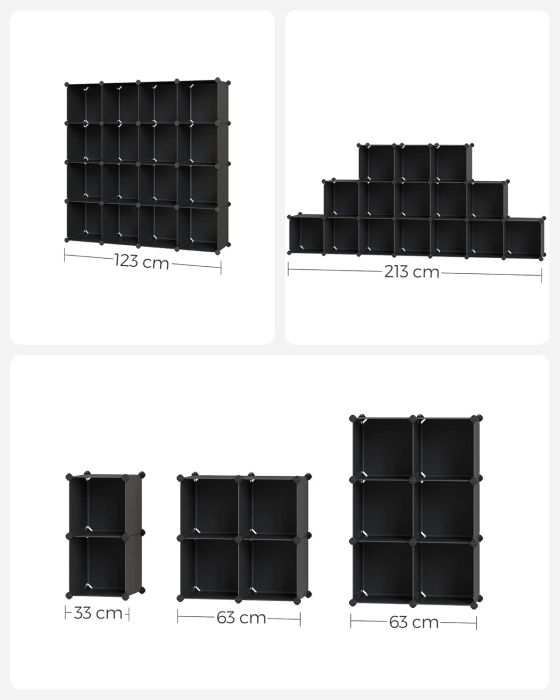 SONGMICS Unitate de depozitare cu 16 cuburi, pentru pantofi sau haine, personalizabil, 31x123x123 cm, negru [9]