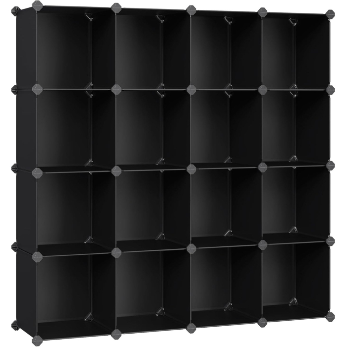 SONGMICS Unitate de depozitare cu 16 cuburi, pentru pantofi sau haine, personalizabil, 31x123x123 cm, negru [1]