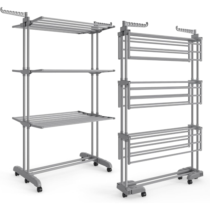 Uscator de rufe pliabil cu 4 niveluri, 6 roti, capacitate 41 kg, 64x126x173 cm, gri [9]