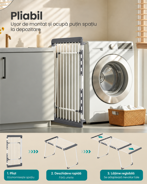 Uscator de rufe pliabil cu aripi extensibile, 22 m spatiu de uscare pentru aproximativ 2 masini de rufe, latime reglabila 114-200 cm, capacit [6]