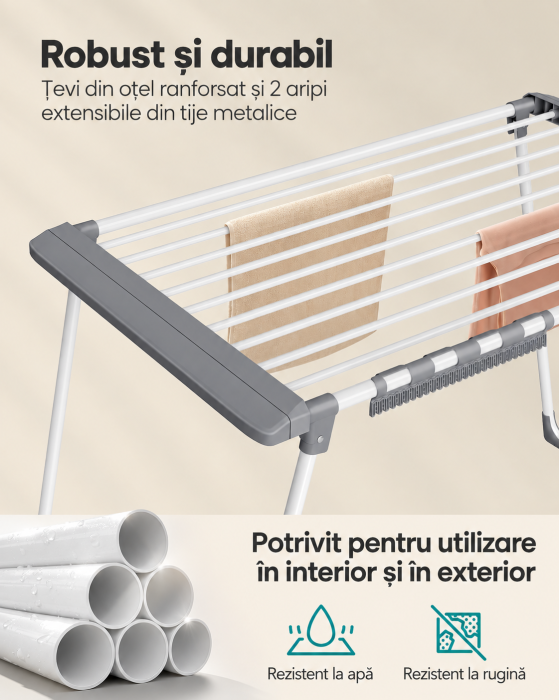 Uscator de rufe pliabil cu aripi extensibile, 22 m spatiu de uscare pentru aproximativ 2 masini de rufe, latime reglabila 114-200 cm, capacit [5]