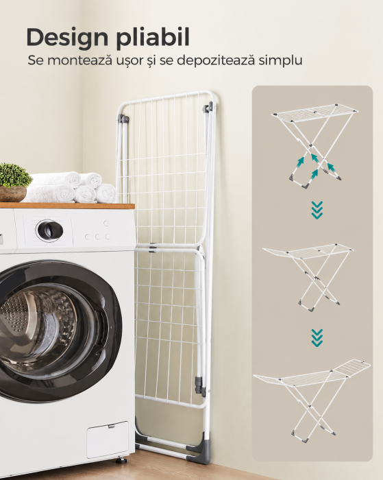 Uscator de rufe pliabil cu aripi si 17 bare, 18 m spatiu de uscare pentru haine, 15 kg, structura din otel rezistenta la coroziune, sistem bl [5]