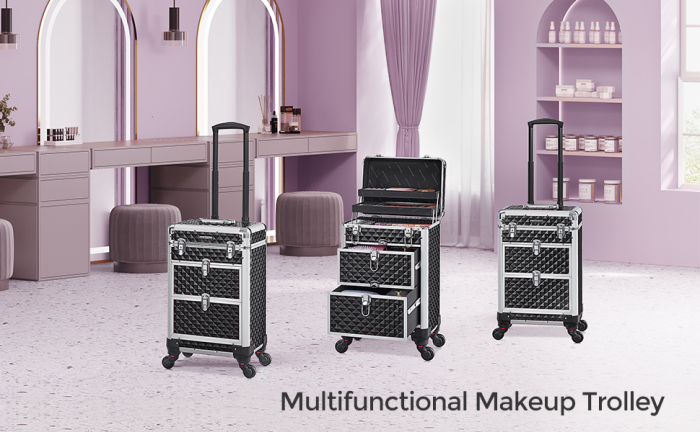 SONGMICS Valiza pentru cosmetice cu roti, profesionala, inchidere cu cheie, 24x34x56cm, negru [3]