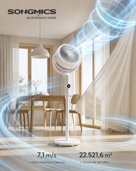 Ventilator cu picior reglabil pe inaltime, silentios 20 dB, 24 W, 15 viteze, telecomanda, oscilatie 120  , alb [6]