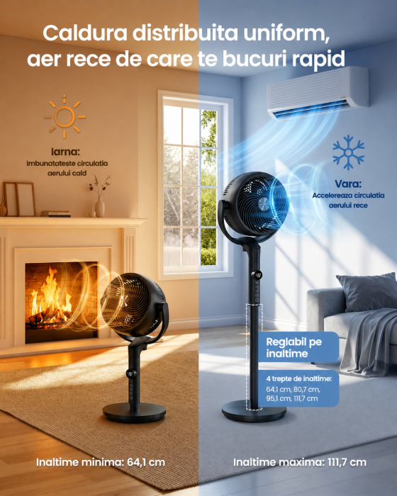 Ventilator cu picior reglabil pe inaltime, silentios 20 dB, 24 W, 15 viteze, telecomanda, oscilatie 120  , negru [2]
