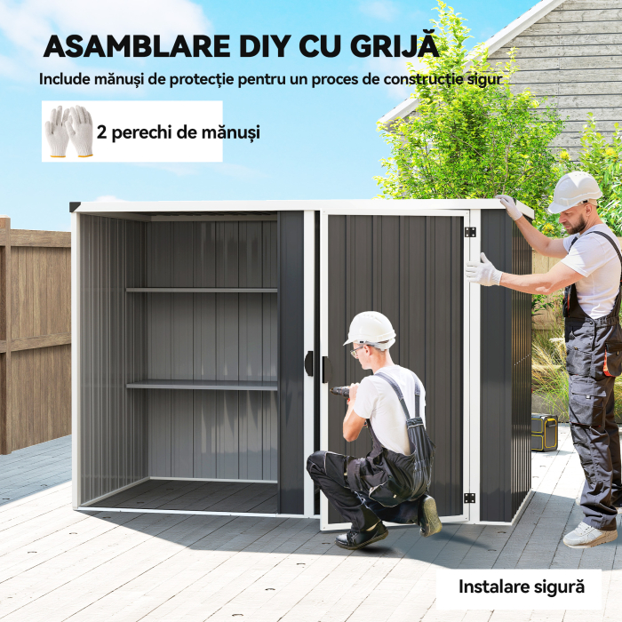  sopron de Gradina din Otel Galvanizat, Usa Blocabila, 231 x 125 x 162 cm, Gri inchis [8]