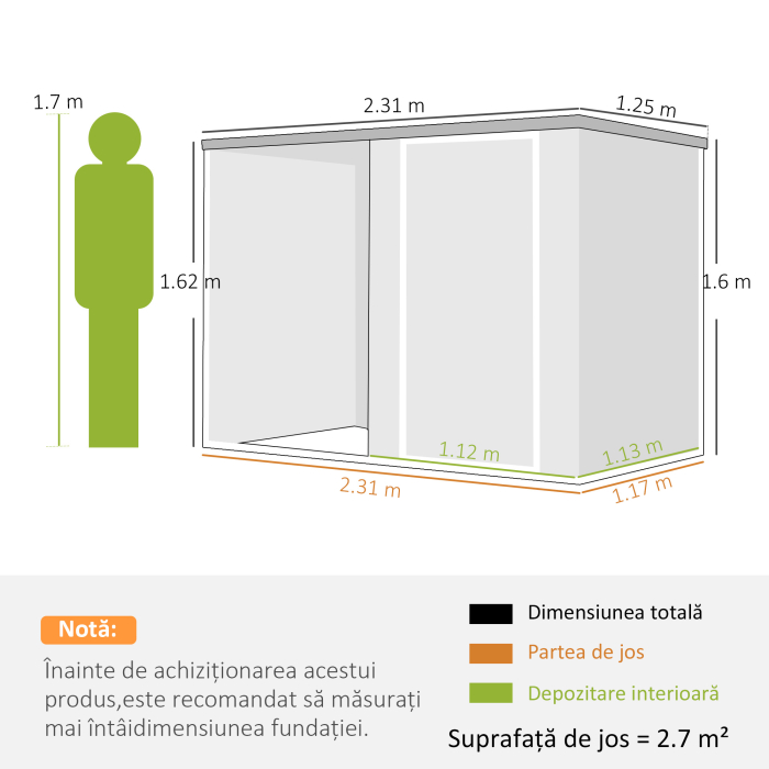  sopron de Gradina din Otel Galvanizat, Usa Blocabila, 231 x 125 x 162 cm, Gri inchis [3]