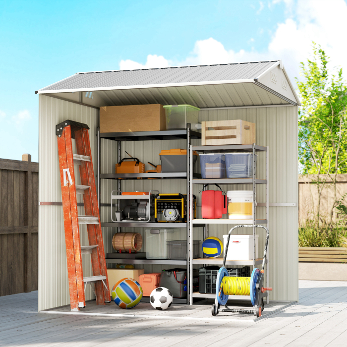  sopron de Gradina inalt de 3.51m² din Otel Galvanizat cu Orificii de Ventilatie, sopron de Gradina cu Usa Blocabila, Acoperis inclinat, Manusi, sopron pentru Unelte, 209x177x236 cm, Gri Argintiu [9]