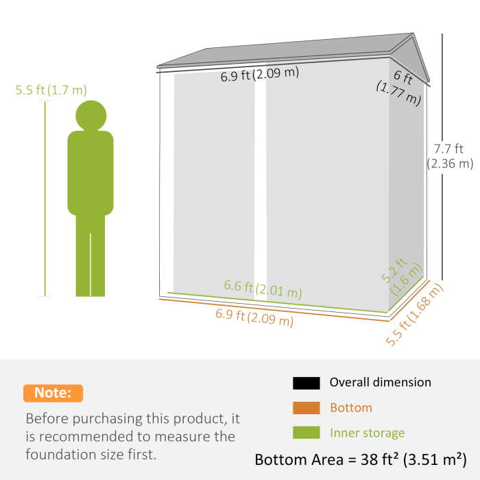  sopron de Gradina inalt de 3.51m² din Otel Galvanizat cu Orificii de Ventilatie, sopron de Gradina cu Usa Blocabila, Acoperis inclinat, Manusi, sopron pentru Unelte, 209x177x236 cm, Gri Argintiu [3]