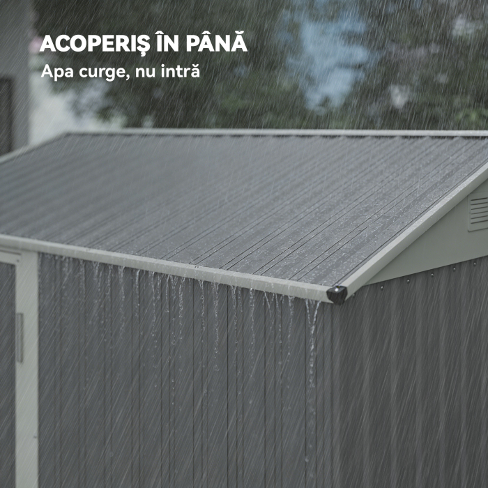  sopron de Gradina inalt de 3.51m² din Otel Galvanizat cu Orificii de Ventilatie, sopron de Gradina cu Usa Blocabila, Acoperis inclinat, Manusi, sopron pentru Unelte, 209x177x236 cm, Gri Argintiu [7]