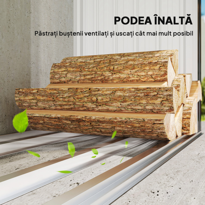  sopron pentru Lemne din Otel de Exterior, Baza Ridicata si Acoperis inclinat, 213x66,5x150 cm, Gri inchis [5]