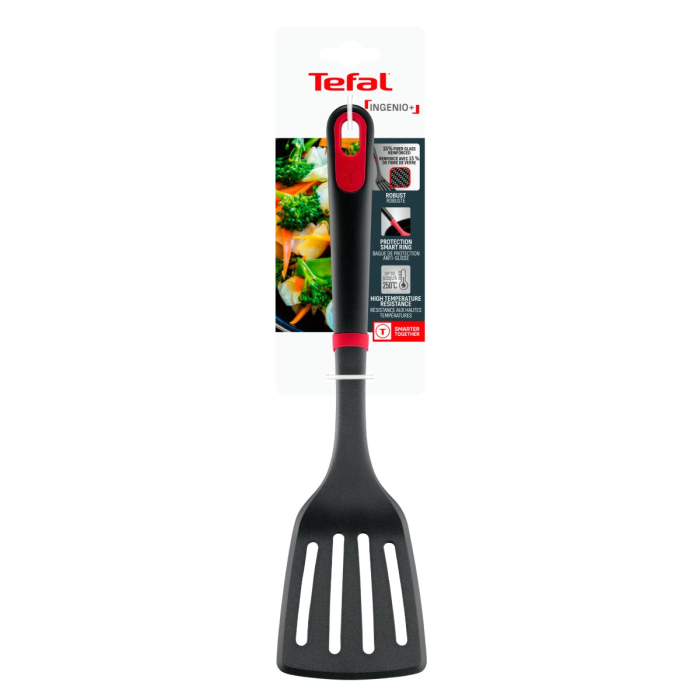 Spatula cu fante Tefal Ingenio+ K1984634, rezistenta la temperaturi inalte, compatibilitate cu masina de spalat vase, plastic, negru & rosu [10]