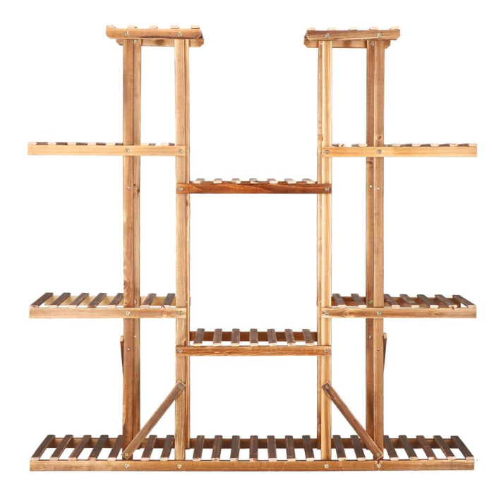 Stand flori din lemn 6 niveluri 15 locuri ghivece, efect antichizat, margini rotunjite, 119x120x25 cm, maro [14]