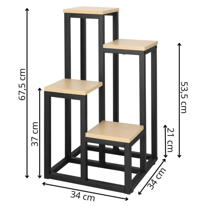 Stand pentru flori, cadru metalic, 4 etajere, 34x34x68 cm, bej [14]