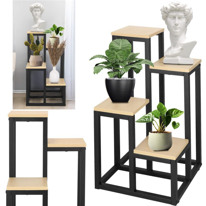 Stand pentru flori, cadru metalic, 4 etajere, 34x34x68 cm, bej [3]
