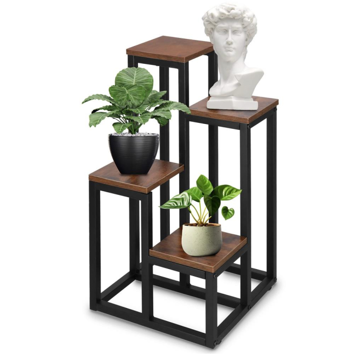 Stand pentru flori, cadru metalic, 4 etajere, 34x34x68 cm, maro inchis [8]