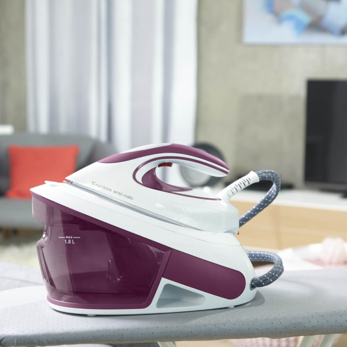 Statie de calcat cu abur Tefal Express Anti-Calc SV8054E0, 2800W, 6.5 bari, 1.8L, talpa Durilium AirGlide, alb & violet [5]