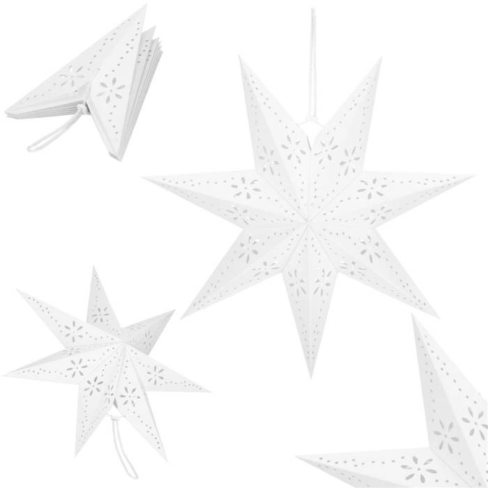 Stea decorativa 3D din hartie ajurata, 50 cm, alba [3]