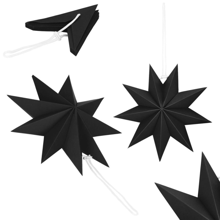 Stea decorativa 3D din hartie, cu 9 colturi, 30 cm, neagra [12]