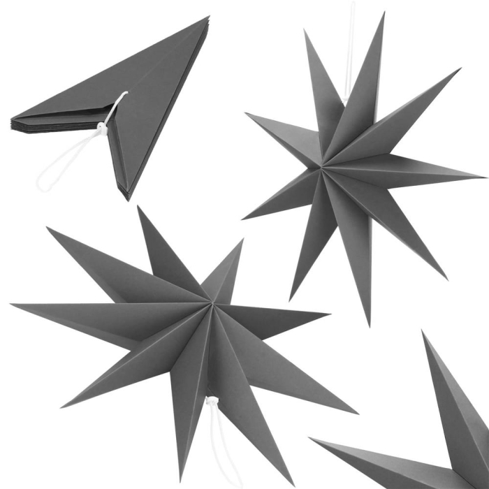 Stea decorativa 3D din hartie, cu 9 colturi, 60 cm, argintie [5]
