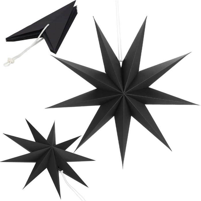 Stea decorativa 3D din hartie, cu 9 colturi, 60 cm, neagra [6]