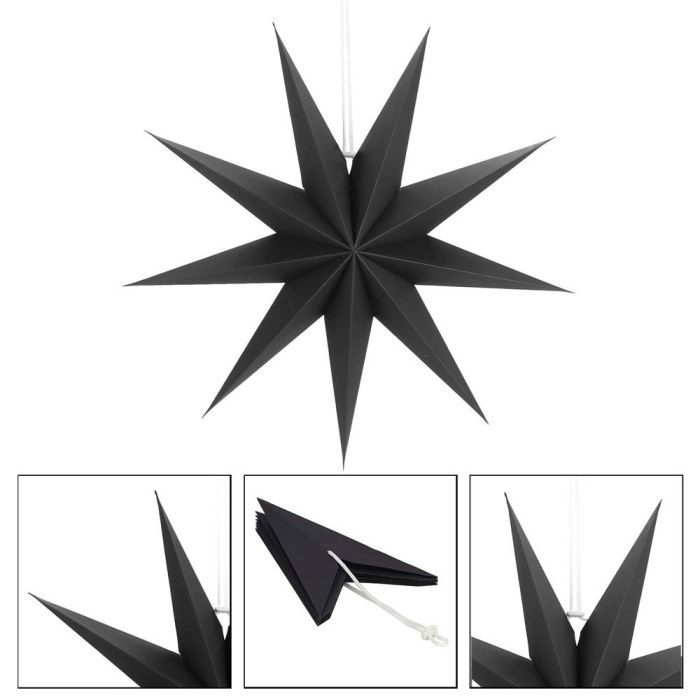Stea decorativa 3D din hartie, cu 9 colturi, 60 cm, neagra [15]