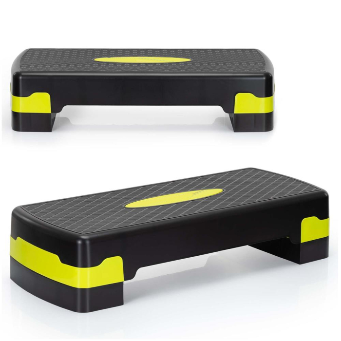 Stepper aerobic ajustabil 2 trepte antiderapant maxim 350 kg, 68x29x15 cm, fitness, negru verde [2]