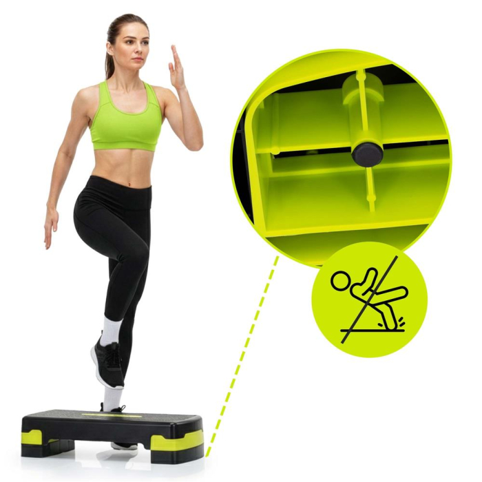 Stepper aerobic ajustabil 2 trepte antiderapant maxim 350 kg, 68x29x15 cm, fitness, negru verde [18]