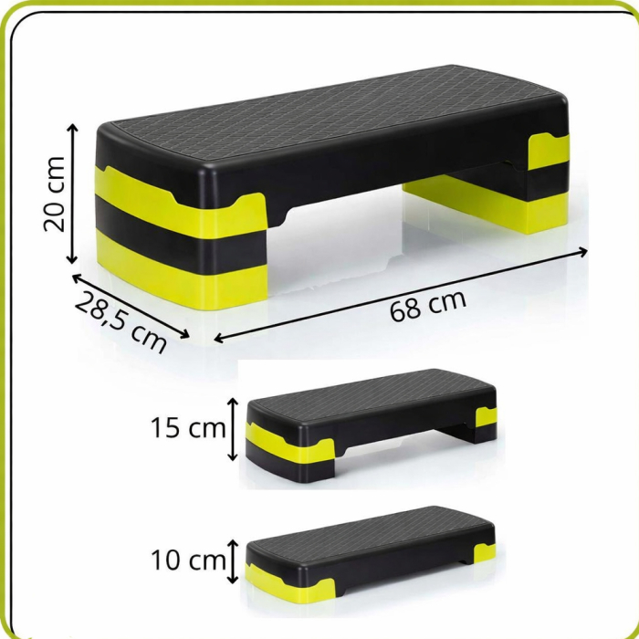 Stepper aerobic, ajustabil in 3 trepte, antiderapant, maxim 350 kg, 68x29x20 cm, negru si verde [20]