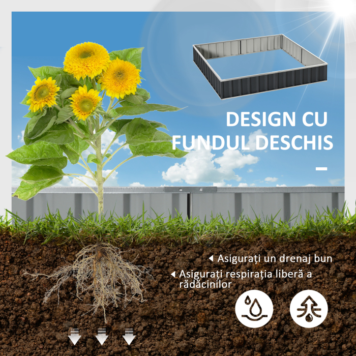  Strat de Cultivare Ridicat, Modular si Fara Fund din Otel Zincat, 258x90x30 cm, Gri inchis [4]