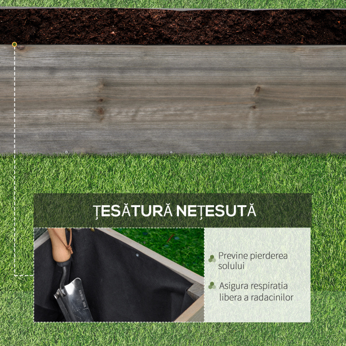  Strat inaltat de Gradina cu Roti, Frana si Strat din Netesut cu Orificii de Drenaj, 96x30.6x30 cm, Gri Deschis [4]