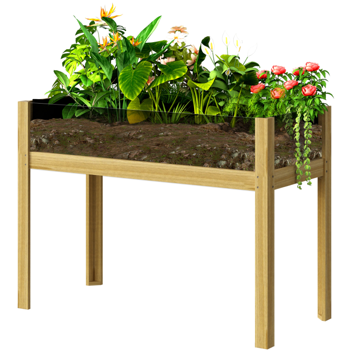  Strat inaltat de Gradina din Lemn cu Panouri din Acril si Orificii de Drenaj, 110x50x80 cm, Lemn Natural [9]