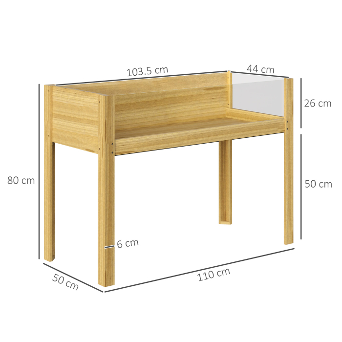  Strat inaltat de Gradina din Lemn cu Panouri din Acril si Orificii de Drenaj, 110x50x80 cm, Lemn Natural [3]