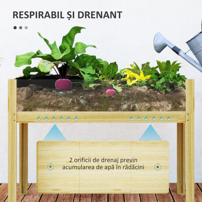  Strat inaltat de Gradina din Lemn cu Panouri din Acril si Orificii de Drenaj, 110x50x80 cm, Lemn Natural [5]
