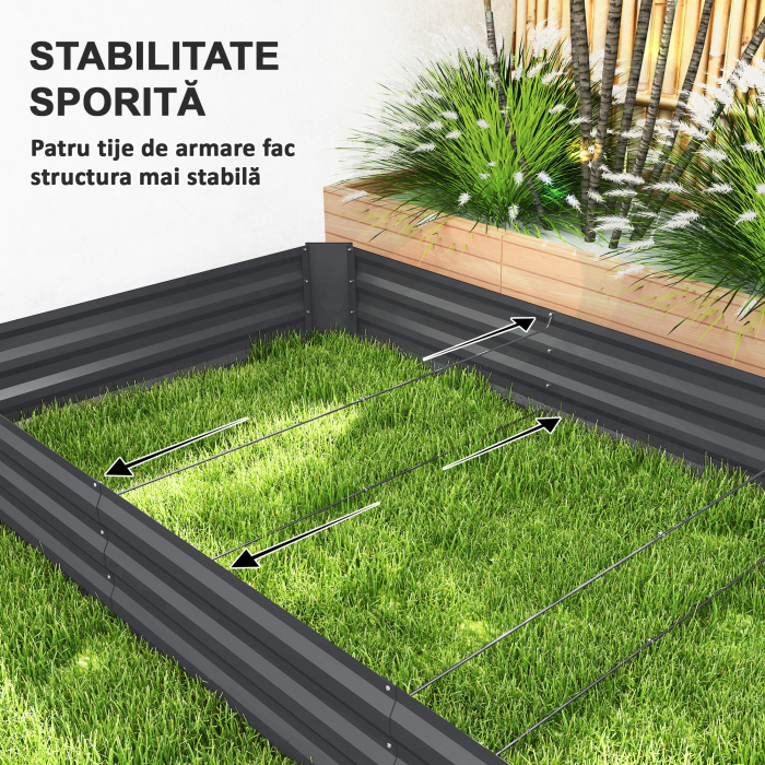  Strat inaltat pentru Gradina din Otel, 835L, cu Baza Deschisa, 240x120x30 cm, Gri inchis [6]