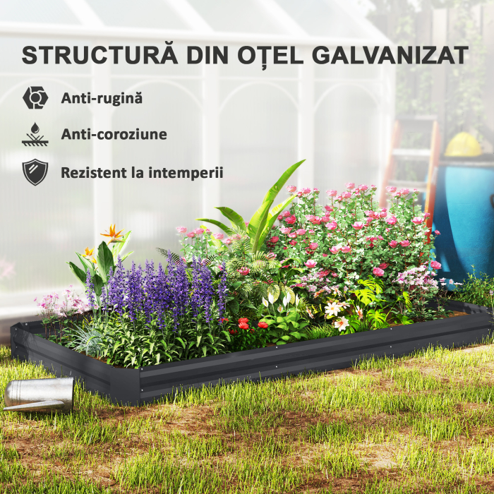  Strat inaltat pentru Gradina din Otel, 835L, cu Baza Deschisa, 240x120x30 cm, Gri inchis [5]