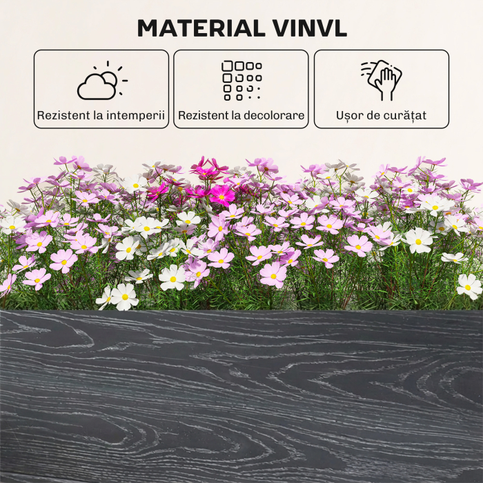  Strat inaltat pentru Gradina din Vinil, 102x102x33 cm, Kit Modular cu Picioare imbinabile si Baza Deschisa, Ghiveci pentru Culturi de Flori, Ierburi si Legume, Gri inchis [5]