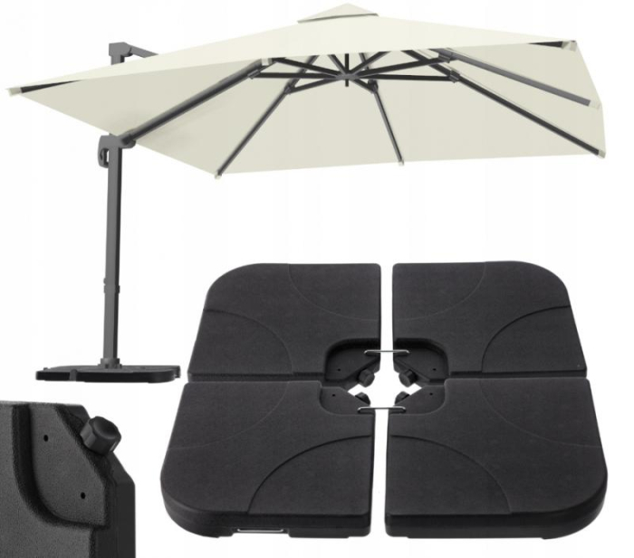 Suport baza umbrela 50x50x8 cm, set 4 elemente umplere cu apa sau nisip, manere metalice, plastic rezistent, negru [6]