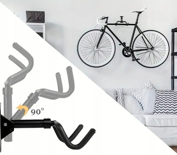 Suport bicicleta pliabil perete unghi reglabil metal compact, 36x26x15 cm, economisire spatiu, negru [6]