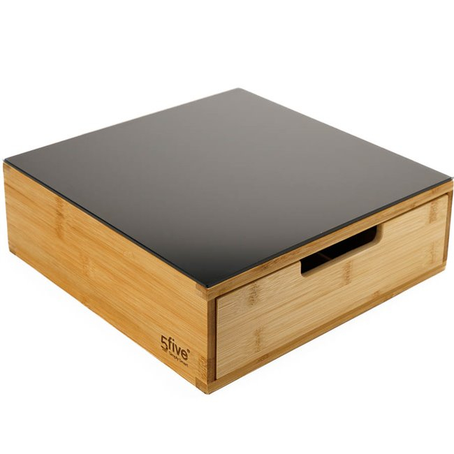Suport capsule cafea 5Five Blackbamboo, cu sertar, bambus si sticla, 30x30x10 cm, natur si negru [6]