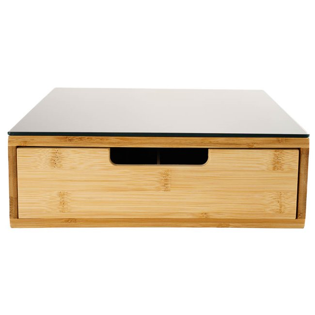 Suport capsule cafea 5Five Blackbamboo, cu sertar, bambus si sticla, 30x30x10 cm, natur si negru [2]