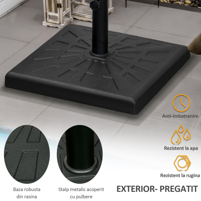  Suport de baza din rasina 19kg pentru umbrela de gradina, Greutati patrate pentru suportul pentru umbrele de exterior de pe piata pentru stalpi de Φ32mm, Φ38mm si Φ48mm, negru [5]