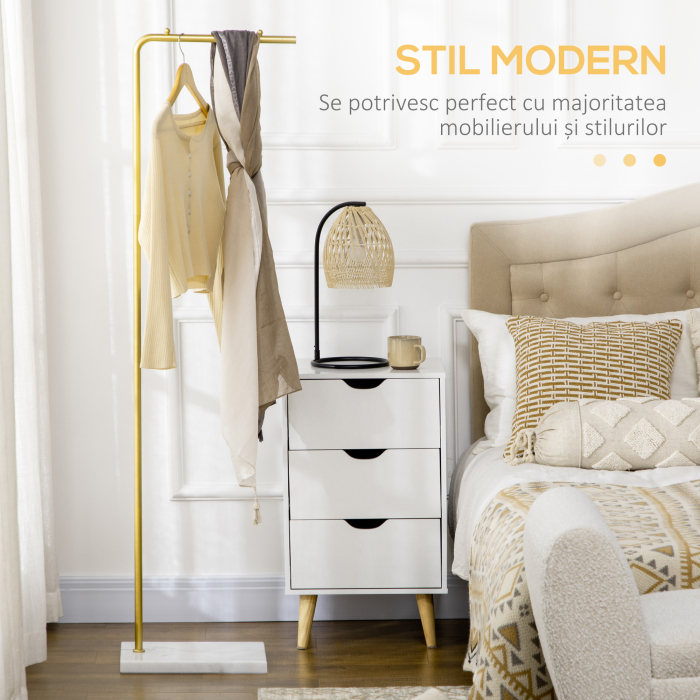  Suport de haina pentru intrare, dormitor si sufragerie din metal si marmura, 35x25x152 cm, auriu si alb [4]