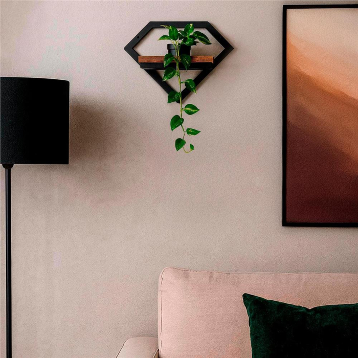 Suport de perete pentru flori, metal si MDF, 25,5x19 cm, negru/maro [11]