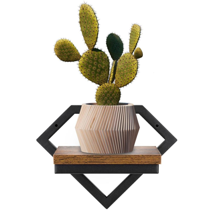 Suport de perete pentru flori, metal si MDF, 25,5x19 cm, negru/maro [3]