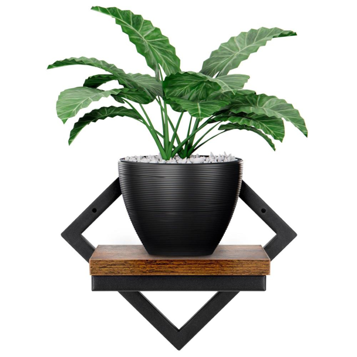 Suport de perete pentru flori, metal si MDF, 25,5x19 cm, negru/maro [4]