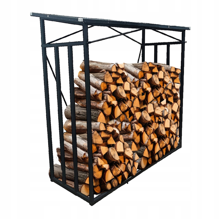 Suport depozitare lemne foc cu acoperis ondulat, structura metalica rezistenta, 185x70x185 cm, negru [4]
