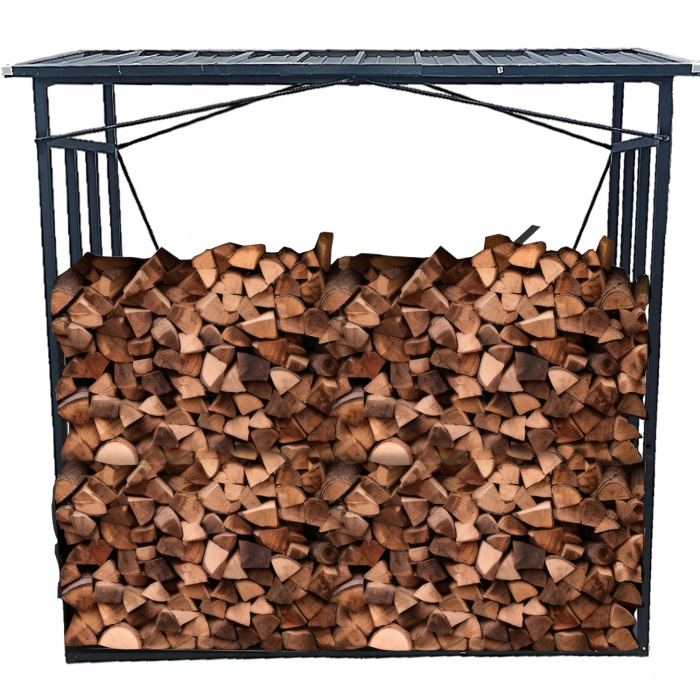 Suport depozitare lemne foc cu acoperis ondulat, structura metalica rezistenta, 185x70x185 cm, negru [5]